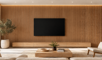 Perete TV cu riflaje și panouri decorative: 7 combinații pentru un living actual