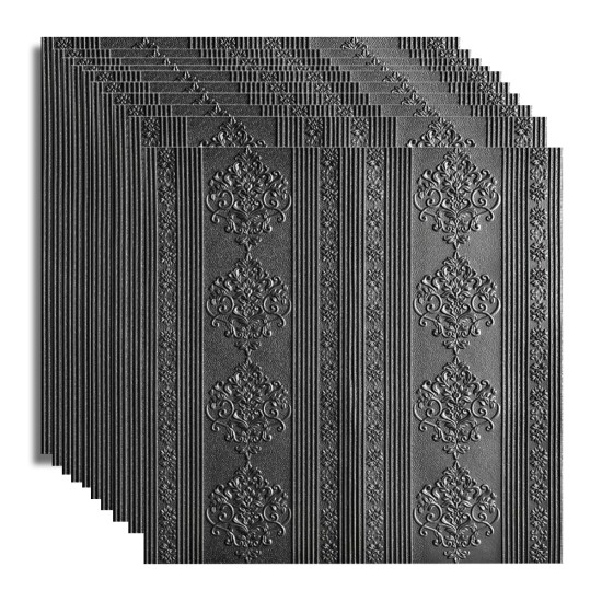 Set 10x Tapet 3D Autoadeziv, 5mm grosime, rezistent la apa, usor de curatat, 70x70cm, Naimeed D3601, model elegant, Negru