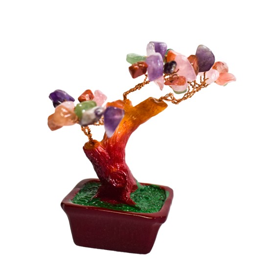 Copac Feng Shui cu Pietre Semipretioase, Suport Ceramic, Naimeed D3011CL, Inaltime 8cm