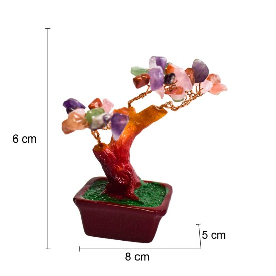 Copac Feng Shui cu Pietre Semipretioase, Suport Ceramic, Naimeed D3011CL, Inaltime 8cm