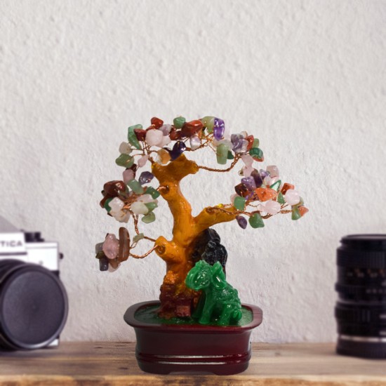 Copac Feng Shui cu Pietre Semipretioase, Suport Ceramic, Naimeed D4623-Multicolor, Inaltime 16cm