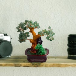 Copacel Feng Shui cu Pietre de Aventurin, Suport Ceramic, Naimeed, D4623-Verde, Inaltime 16cm
