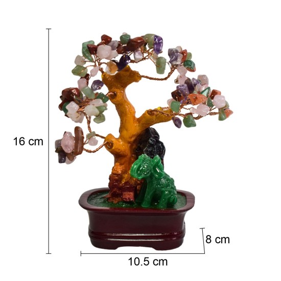 Copac Feng Shui cu Pietre Semipretioase, Suport Ceramic, Naimeed D4623-Multicolor, Inaltime 16cm