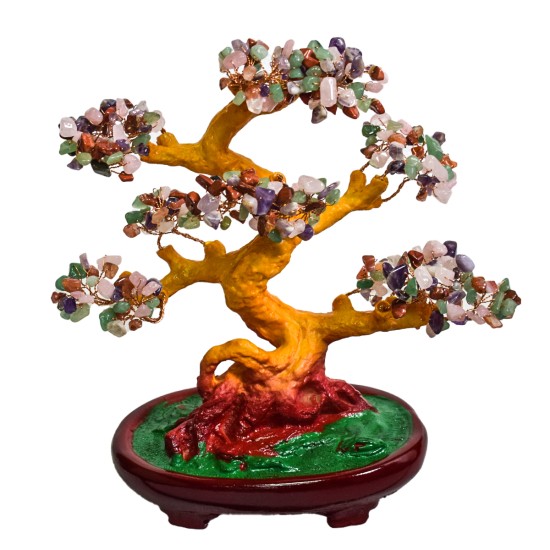 Copac Feng Shui cu Pietre Semipretioase, Suport Ceramic, Naimeed D4624-Multicolor, Inaltime 27cm