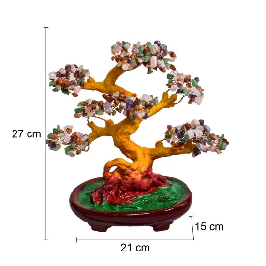 Copac Feng Shui cu Pietre Semipretioase, Suport Ceramic, Naimeed D4624-Multicolor, Inaltime 27cm