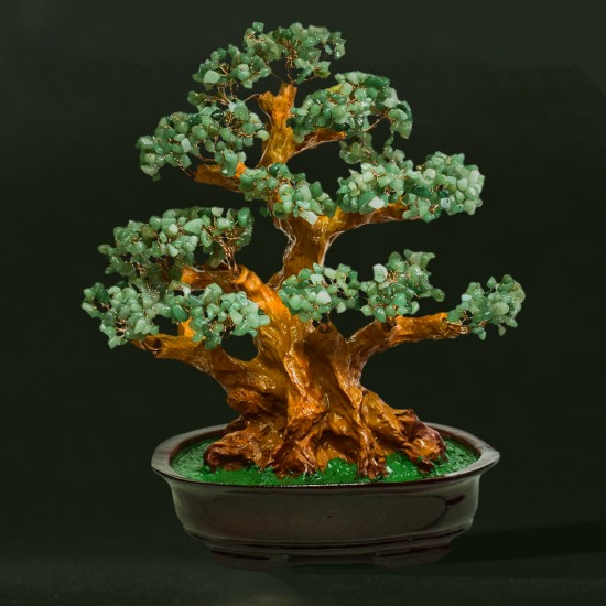 Copacel Feng Shui cu Pietre de Aventurin, Suport Ceramic, Naimeed, D4627-Verde, Inaltime 37cm Copacel Feng Shui cu Pietre de Aventurin, Suport Ceramic, Naimeed, D4627-Verde, Inaltime 37cm