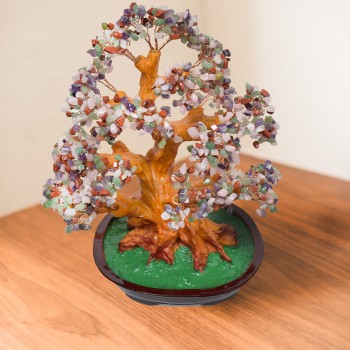 Copac Feng Shui cu Pietre Semipretioase, Suport Ceramic, Naimeed D4627-Multicolor, Inaltime 37cm