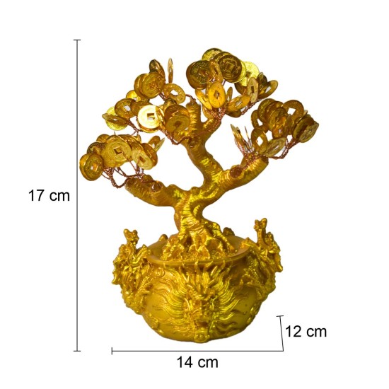 Copac Feng Shui cu Monede Aurii, Suport Ceramic, Naimeed D4635, Inaltime 17cm