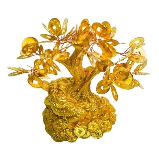Copac Feng Shui cu Monede Aurii, Suport Ceramic, Naimeed D4636, Inaltime 15cm