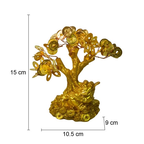 Copac Feng Shui cu Monede Aurii, Suport Ceramic, Naimeed D4636, Inaltime 15cm