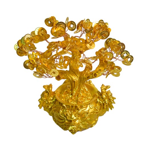 Copac Feng Shui cu Monede Aurii, Suport Ceramic, Naimeed D4637, Inaltime 20cm