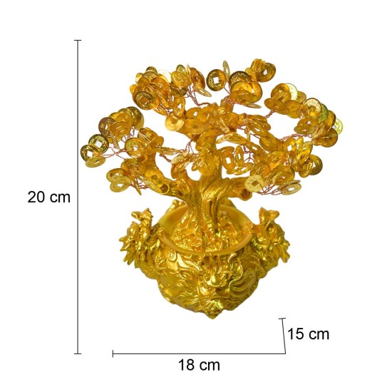Copac Feng Shui cu Monede Aurii, Suport Ceramic, Naimeed D4637, Inaltime 20cm