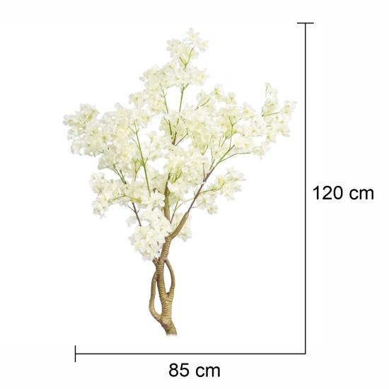 Copac decorativ cu flori artificiale, fara ghiveci, Naimeed D5617, 120x85 cm, Alb