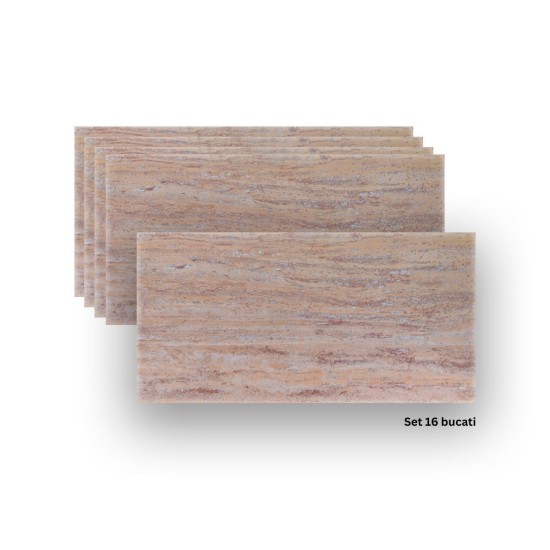 Set 16 panouri decorative din praf de piatra, Naimeed D7309, ignifuge, strat protector ceramic, rezistente la razele UV, 120x60x0.2 cm, bej ruginiu