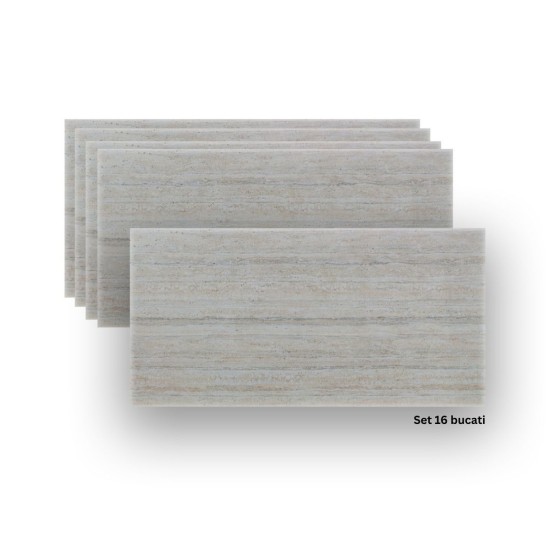 Set 16 panouri decorative din praf de piatra, Naimeed D7310, ignifuge, strat protector ceramic, rezistente la razele UV, 120x60x0.2 cm, alb bejuit Set 16 panouri decorative din praf de piatra, Naimeed D7310, ignifuge, strat protector ceramic, rezistente la razele UV, 120x60x0.2 cm, alb bejuit