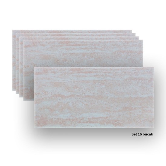 Set 16 panouri decorative din praf de piatra, Naimeed D7311, ignifuge, strat protector ceramic, rezistente la razele UV, 120x60x0.2 cm, bej rozaliu Set 16 panouri decorative din praf de piatra, Naimeed D7311, ignifuge, strat protector ceramic, rezistente la razele UV, 120x60x0.2 cm, bej rozaliu