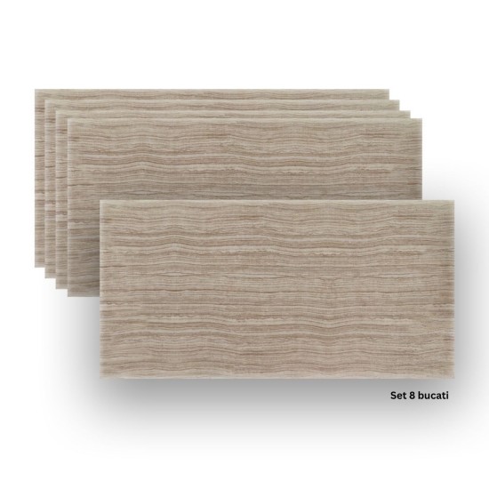 Set 8 panouri decorative din praf de piatra, Naimeed D7312, flexibile, ignifuge, strat protector ceramic, rezistente la razele UV, 120x60x0.2 cm, cappuccino