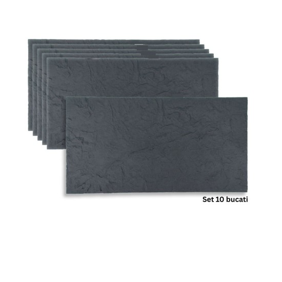 Set 10 panouri decorative din praf de piatra, Naimeed D7320, flexibile, ignifuge, strat protector ceramic, rezistente la razele UV, 120x60x0.2 cm, gri inchis Set 10 panouri decorative din praf de piatra, Naimeed D7320, flexibile, ignifuge, strat protector ceramic, rezistente la razele UV, 120x60x0.2 cm, gri inchis