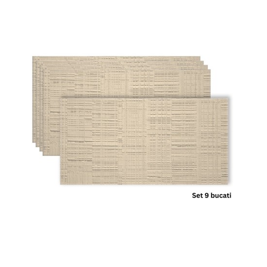 Set 9 panouri decorative din praf de piatra, Naimeed D7327, flexibile, ignifuge, rezistente la razele UV, 120x60x0.2 cm, bej vanilie