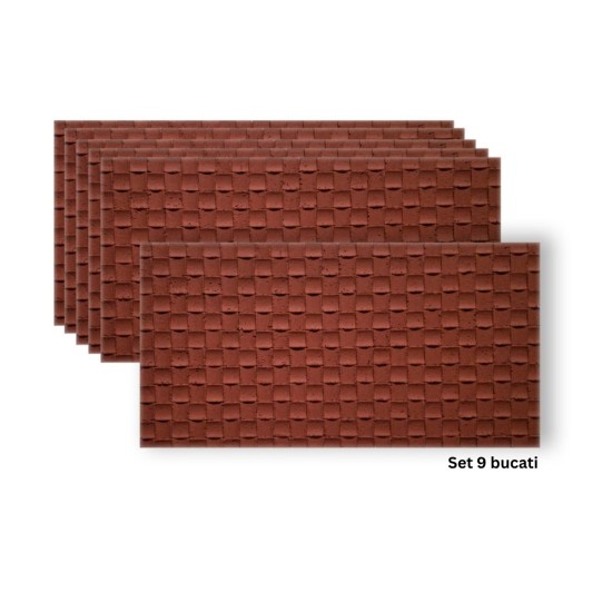 Set 9 panouri decorative din praf de piatra, Naimeed D7342, flexibile, ignifuge, strat protector ceramic, rezistente la razele UV, 120x60x0.2 cm, rosu caramiziu Set 9 panouri decorative din praf de piatra, Naimeed D7342, flexibile, ignifuge, strat protector ceramic, rezistente la razele UV, 120x60x0.2 cm, rosu caramiziu