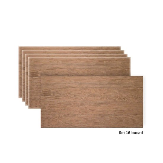 Set 16 panouri decorative din praf de piatra, Naimeed D7347, flexibile, ignifuge, strat protector ceramic, rezistente la razele UV, 120x60x0.2 cm, maro