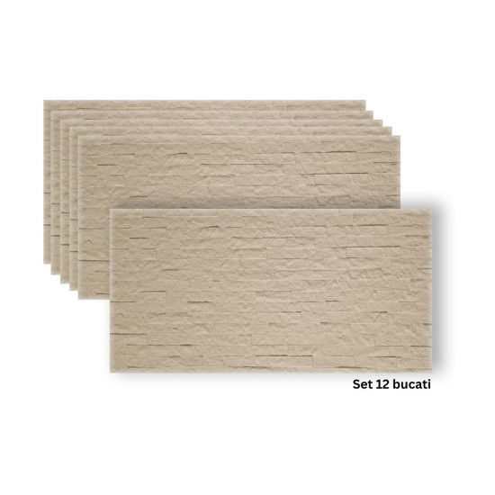 Set 12 panouri decorative din praf de piatra, Naimeed D7351, flexibile, ignifuge, strat protector ceramic, rezistente la razele UV, 120x60x0.2 cm, bej vanilie Set 12 panouri decorative din praf de piatra, Naimeed D7351, flexibile, ignifuge, strat protector ceramic, rezistente la razele UV, 120x60x0.2 cm, bej vanilie