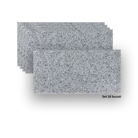 Set 16 panouri decorative din praf de piatra, Naimeed D7353, ignifuge, strat protector ceramic, rezistente la razele UV, 120x60x0.2 cm, gri granit