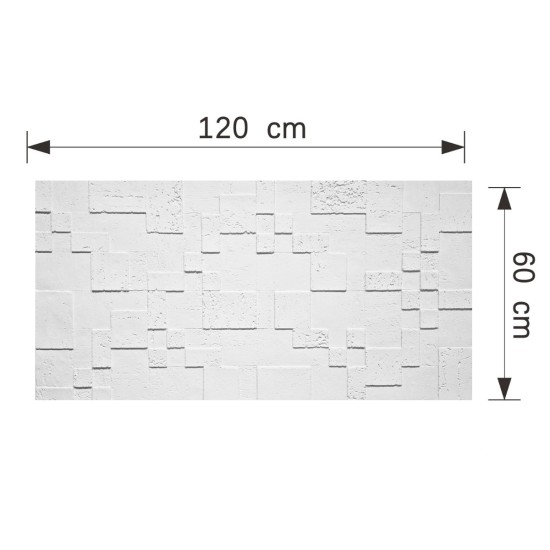 Set 6 panouri decorative din praf de piatra, Naimeed D7362, flexibile, ignifuge, strat protector ceramic, rezistente la razele UV, 120x60x0.2 cm, alb Set 6 panouri decorative din praf de piatra, Naimeed D7362, flexibile, ignifuge, strat protector ceramic, rezistente la razele UV, 120x60x0.2 cm, alb