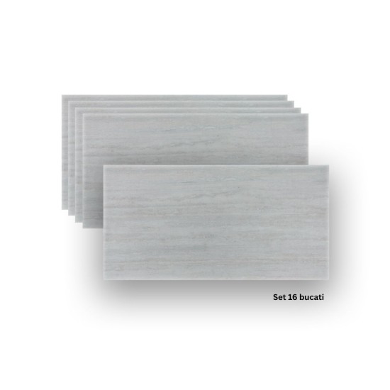 Set 16 panouri decorative din praf de piatra, Naimeed D7308, ignifuge, strat protector ceramic, rezistente la razele UV, 120x60x0.2 cm, gri travertin