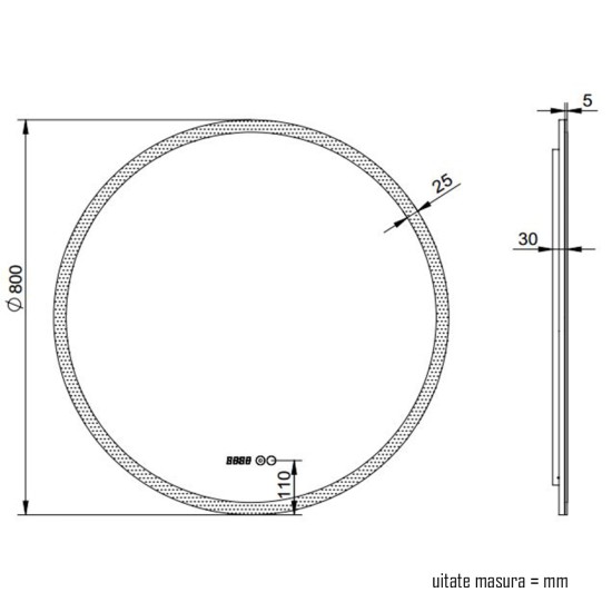 Oglinda baie, sistem iluminare LED, IP44, 80cm, D4216, Dezaburire, Touch, Ceas
