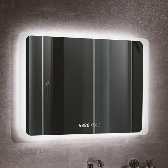 Oglinda baie, sistem iluminare LED, IP44, 100x70cm, D4221, Dezaburire, Touch, Ceas