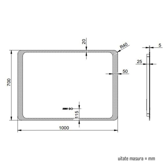 Oglinda baie, sistem iluminare LED, IP44, 100x70cm, D4221, Dezaburire, Touch, Ceas