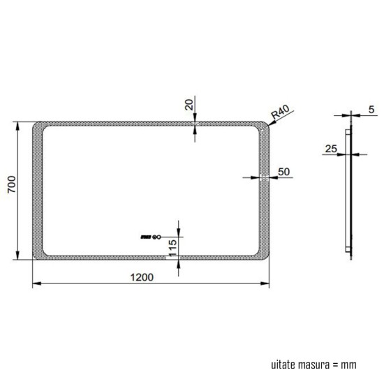 Oglinda baie, sistem iluminare LED, IP44, 120x70cm, D4222, Dezaburire, Touch, Ceas