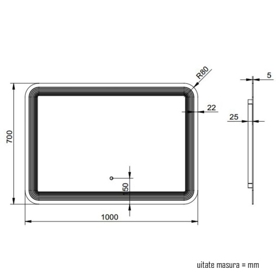 Oglinda baie, sistem iluminare LED, IP44, 100x70cm, D4224, Dezaburire, Touch
