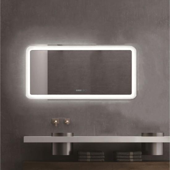 Oglinda baie, sistem iluminare LED, IP44, 100x70cm, D4230, Dezaburire, Touch, Ceas