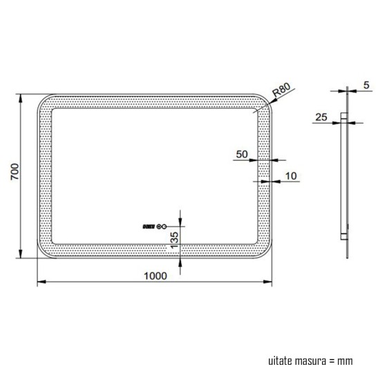Oglinda baie, sistem iluminare LED, IP44, 100x70cm, D4230, Dezaburire, Touch, Ceas