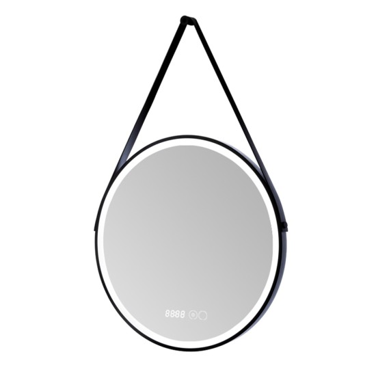 Oglinda cu iluminare LED, IP44, 80cm, D4233, Dezaburire, Touch, Ceas, rama neagra Aluminiu