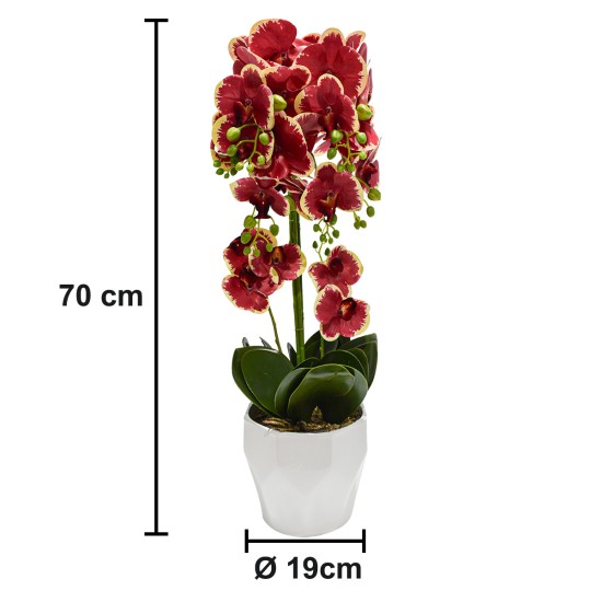 Orhidee cu aspect natural in ghiveci ceramic, 70 cm, Naimeed D4842, Rosu Orhidee cu aspect natural in ghiveci ceramic, 70 cm, Naimeed D4842, Rosu