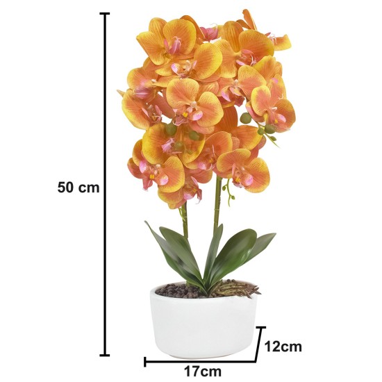 Orhidee cu aspect natural in ghiveci ceramic, 50 cm, Naimeed D4848, Portocaliu Orhidee cu aspect natural in ghiveci ceramic, 50 cm, Naimeed D4848, Portocaliu