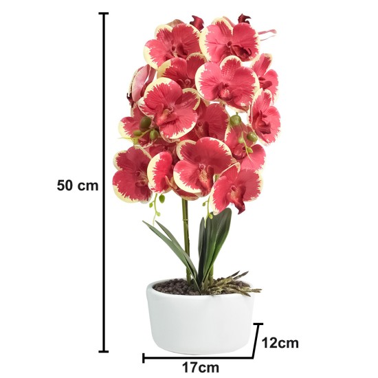 Orhidee cu aspect natural in ghiveci ceramic, 50 cm, Naimeed D4848, Rosu Orhidee cu aspect natural in ghiveci ceramic, 50 cm, Naimeed D4848, Rosu