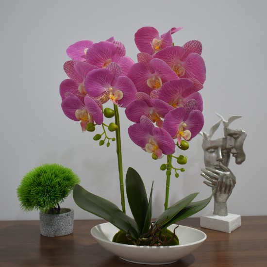 Orhidee cu aspect natural in ghiveci ceramic, 49 cm, Naimeed D4852, Magenta
