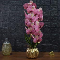 Orhidee cu aspect natural in ghiveci ceramic, 60 cm, Naimeed D4854, RozGalben