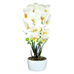 Orhidee cu aspect natural in ghiveci ceramic, 50 cm, Naimeed D5819, Alb