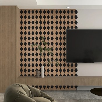 Set 3 Panouri riflaj acustic decorativ, MDF si pasla, Naimeed D6233, 240x30x1.8cm, Castan