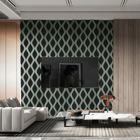 Set 3 Panouri riflaj acustic decorativ, MDF si pasla, Naimeed D6240, 240x30x1.8cm, Verde