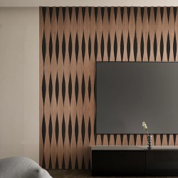 Set 6 Panouri riflaj acustic decorativ, MDF si pasla, Naimeed D6250, 240x30x1.8cm, Tec