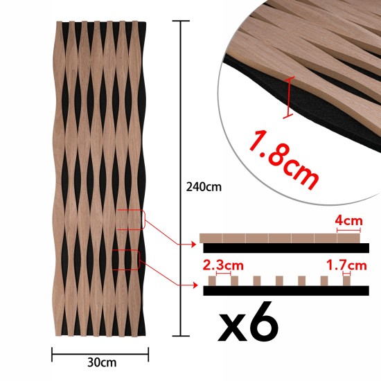 Set 6 Panouri riflaj acustic decorativ, MDF si pasla, Naimeed D6250, 240x30x1.8cm, Tec Set 6 Panouri riflaj acustic decorativ, MDF si pasla, Naimeed D6250, 240x30x1.8cm, Tec