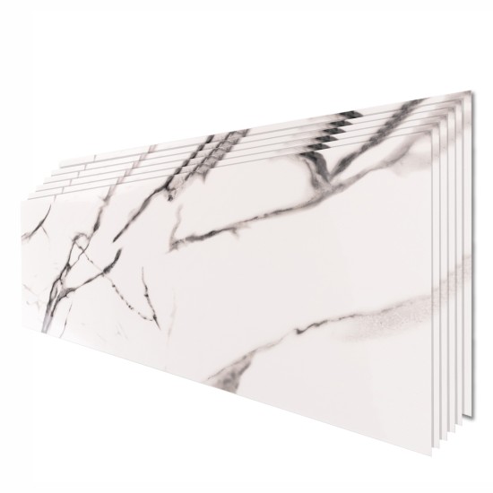 Set 6 panouri decorative, Naimeed D6570, Autoadeziv, aspect lucios, suprafata acoperita 1.08 mp, 30x60 cm, Marmura Alba