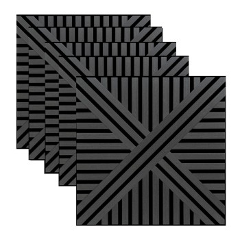 Set 5 Panouri riflaje acustice decorative, MDF si pasla, Naimeed D6766, 60x60x1.8cm, Negru