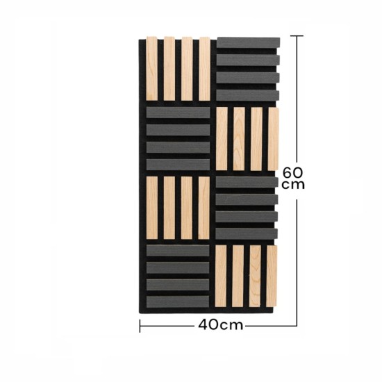 Set 5 Panouri riflaje acustice decorative, MDF si pasla, Naimeed D6771, 60x40x2.1cm, Stejar/Negru Set 5 Panouri riflaje acustice decorative, MDF si pasla, Naimeed D6771, 60x40x2.1cm, Stejar/Negru